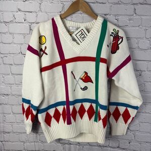 Vintage Liz Ruch Golf Theme V Neck Sweater Size Large NWT  C